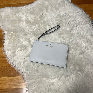 Kate Spade medium L-Zip Wristlet Clutch Watercolor Blue EUC